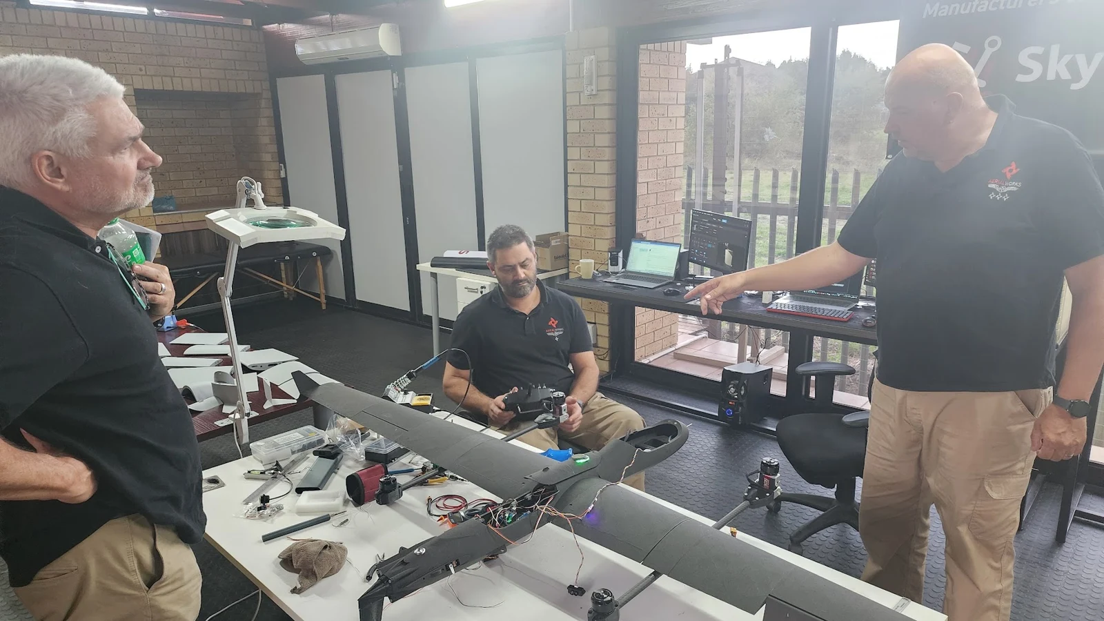 Sky Robots team working on G1 VTOL airframe and avionics in Centurion